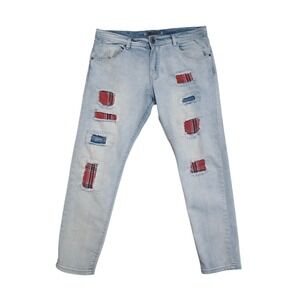 Kloud 9 Mens Straight Leg Jeans 34x32 Distressed Patchwork Grunge Denim